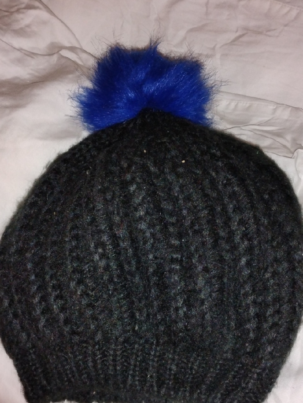 Kimchi Blue Black Faux Fur Beanie with Light Blue Label